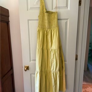 Chartreuse One-Shoulder Tiered Maxi Dress
